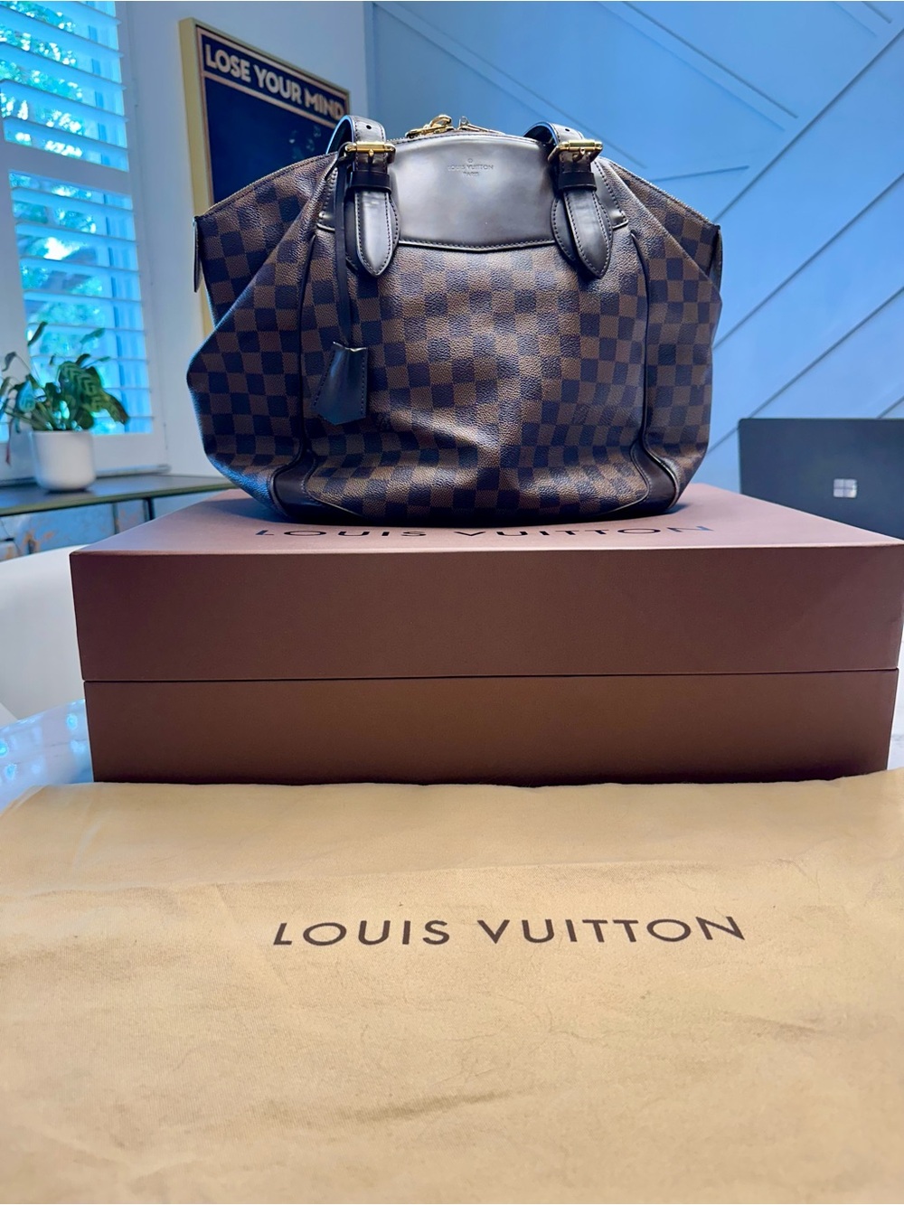 Louis Vuitton Verona GM Damier Canvas in Beige.  Duffle bag/box included.